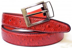 Serpi Red Ostrich Print Genuine Leather Belt F1/30