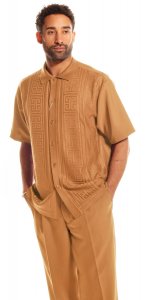 Silversilk Camel Hand Woven Greek Design Short Sleeve Knitted Outfit 3125