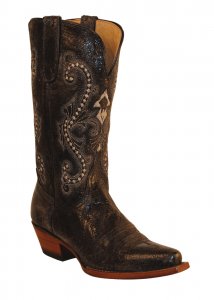 Ferrini Ladies 81061-35 Black Old Crazy Distressed Genuine Cowhide Boots