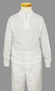 Steve Harvey White Long Sleeve 2 PC Knitted Silk Blend Zip-Up Outfit Set 6322