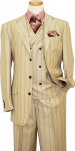 Extrema Bone With Lavender / Cream Stripes Super 140's Wool Vested Suit HA00135