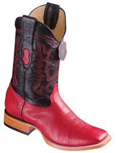 Los Altos Red Genuine Smooth Ostrich Leather Wide Square Toe Cowboy Boots 8279712