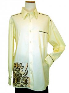 Prestige Ivory Fire Design Long Sleeves Cotton Shirt COT 860