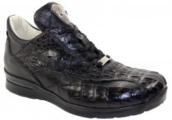 Fennix Italy 3044 Black Genuine Hornback Crocodile / Calf Leather Sneakers.