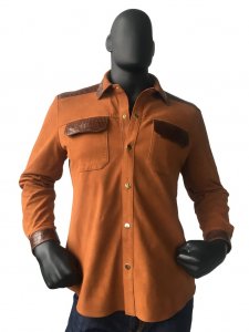 G-Gator Rust / Brown Genuine Lamb Skin Suede Leather Shirt With Leather Trimming 703.