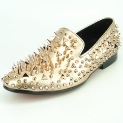 Fiesso Gold Rose Genuine Leather Gold Spikes Slip On FI7067.