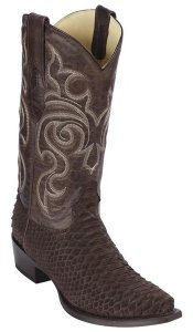 Los Altos Brown Suede Finish Genuine Python Snakeskin Snip Toe Cowboy Boots 94N5707