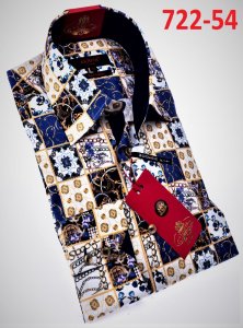 Axxess Multicolor Medusa Design Cotton Modern Fit Dress Shirt With Button Cuff 722-54.