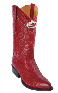 Los Altos Red Genuine All-Over Ostrich J-Toe Cowboy Boots 990312