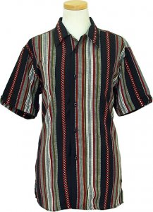 Pronti Black / Red / Cream Vertical Stripe Microfiber Casual Shirt S5952