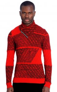 LCR Red / Blue / Black Modern Fit Cotton Blend Pull-Over Shawl Collar Sweater 2425