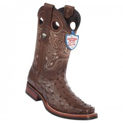 Wild West Brown Genuine Full Quill Ostrich Square Toe Cowboy Boots 28190307