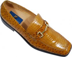 Giorgio Brutini Gold Genuine Snake Skin Alligator / Ostrich Print Loafer Shoes With Gold Buckle 935924