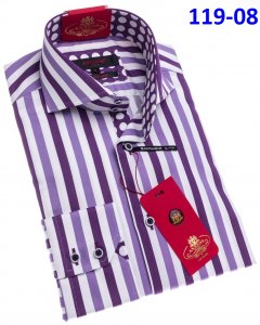 Axxess Purple / Lavender / White Stripes Modern Fit Dress Shirt With Button Cuff 119-08.