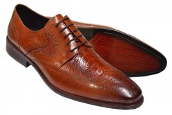 David X "Lenny" Cognac Genuine Ostrich / Calf Hand-Burnished Leather Shoes