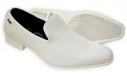 Tayno "Messina" White Woven Microfiber Slip-On Loafers
