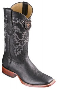 Los Altos Black Genuine Grisly Leather Wide Square Toe Cowboy Boots 8222705