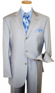 Extrema by Zanetti Silver Grey With Powder Blue/White Pinstripes Super 120's Wool Suit