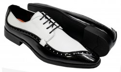 Antonio Cerrelli Black / White Vegan Leather / Lizard Print Derby Dress Shoes 6808