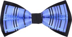 Classico Italiano Sky Blue / Navy / White Double Layered Design 100% Silk Bow Tie / Hanky Set