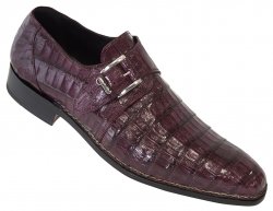 Mauri "1172/8" Ruby Red Genuine Baby Crocodile Hand Made Loafer Shoes With Monk Strap