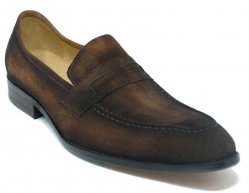 Carrucci Brown Genuine Suede Penny Loafer Shoes KS478-118S.