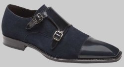 Mezlan "Tulsa" Blue Genuine Calfskin / Suede Cap Toe Monk Loafer Shoes 16420.