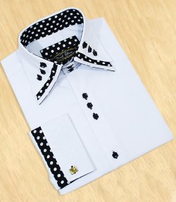 Daniel Ellissa White / Black Polka dots with Double Layer Collar Dress Shirt FS1102