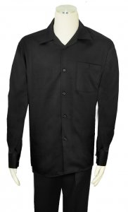 Successos Solid Black Microfiber Woven Long Sleeve Outfit SP6048