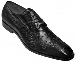 Belvedere "Crosta" Black All-Over Genuine Ostrich Oxford Wing Tip Shoes 114009