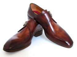 Paul Parkman 011B44 Brown & Camel Genuine Calfskin Monkstrap Dress Shoes