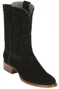 Los Altos Black Genuine Suede Round Roper Toe Cowboy Boots 696605