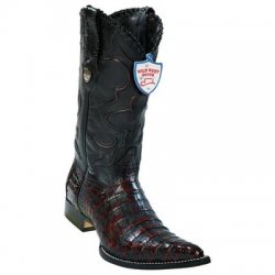 Wild West Black Cherry Genuine Caiman Belly 3x Toe Cowboy Boots 2958218