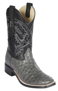 Los Altos Gray Ostrich Caiman Wide Square Toe Cowboy Boots 8260309