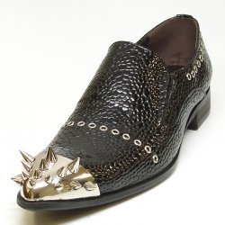 Fiesso Black Genuine Leather Slip-On With Gold Spike Metal Tip FI6946.