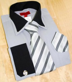 Jean Paul Silver Grey/Black Shirt/Tie/Hanky Set JPS-20