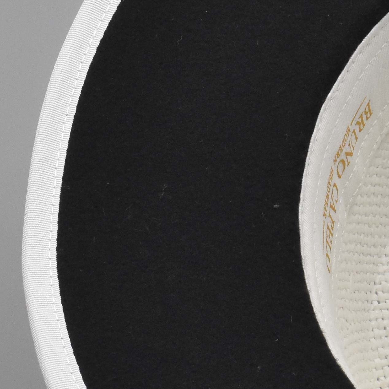 bottom of a black and white fedora hat