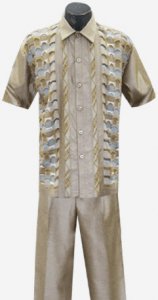 Michael Irvin Taupe Button Front 2 PC Knitted Silk Blend Outfit #1103