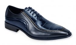 Antonio Cerrelli Navy Blue Eel Print Vegan Leather Moc Toe Oxford Shoes 6935