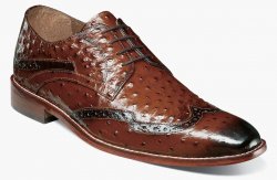Stacy Adams "Gennaro" Cognac Leather Ostrich Print Wingtip Derby Shoes 25537-221