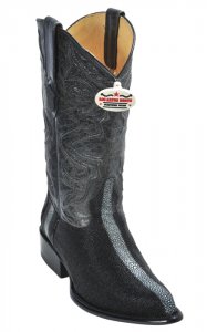 Los Altos Black Genuine Stingray Rowstone Finish J-Toe Cowboy Boots 996005