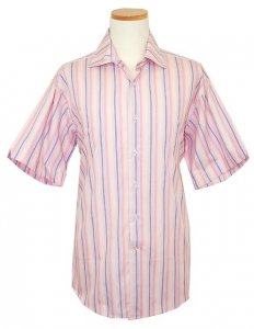 Lanzino Rose/Wine Stripes Short Sleeves 100% Cotton Shirt SS02
