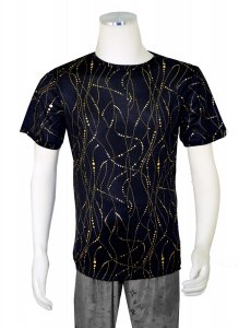 Cielo Black / Metallic Gold Tricot Short Sleeve Crew Neck Shirt K1845