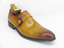 Carrucci Cognac Genuine Calf Skin Leather With Monk Straps Shoes KS478-32