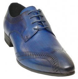 Fiesso Blue Genuine Leather Shoes With Perforation FI6925