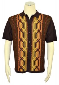 Silversilk Mocha Brown / Orange / Honey Button Up Knitted Short Sleeve Shirt 2134