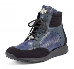 Mauri "Viper" Black / Wonder Blue Genuine Python / Nappa / Suede Leather High-Top Sneakers 8421.