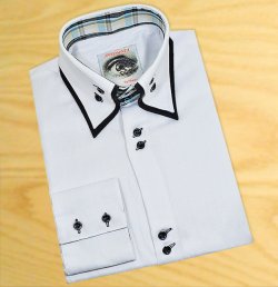 Insomnia "Rome" White Shadow Pinstripes With Black/ White Double Layered High Collar 100% Cotton Dress Shirt