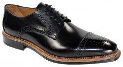 Emilio Franco 213 Black Genuine Calfskin Medallion Cap Toe Oxford Shoes.