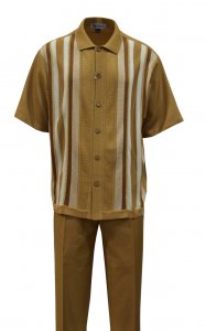Silversilk Camel / Bronze / White Striped Short Sleeve Knitted Outfit With Spitfire Cap 4324